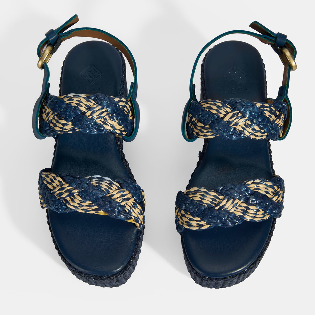 Kadın Lacivert Ayarlanabilir Tokalı Hasır Detaylı Sandalet