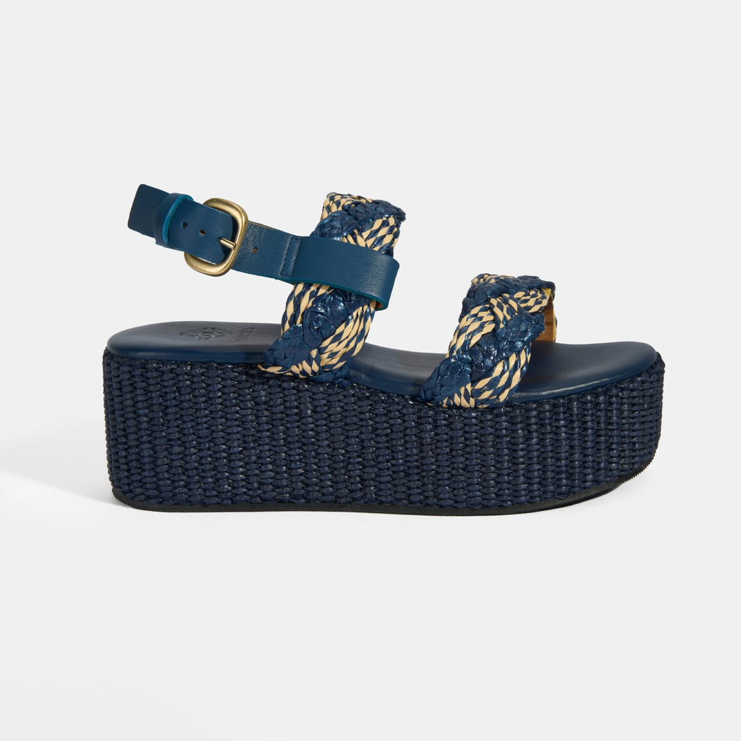 Kadın Lacivert Ayarlanabilir Tokalı Hasır Detaylı Sandalet