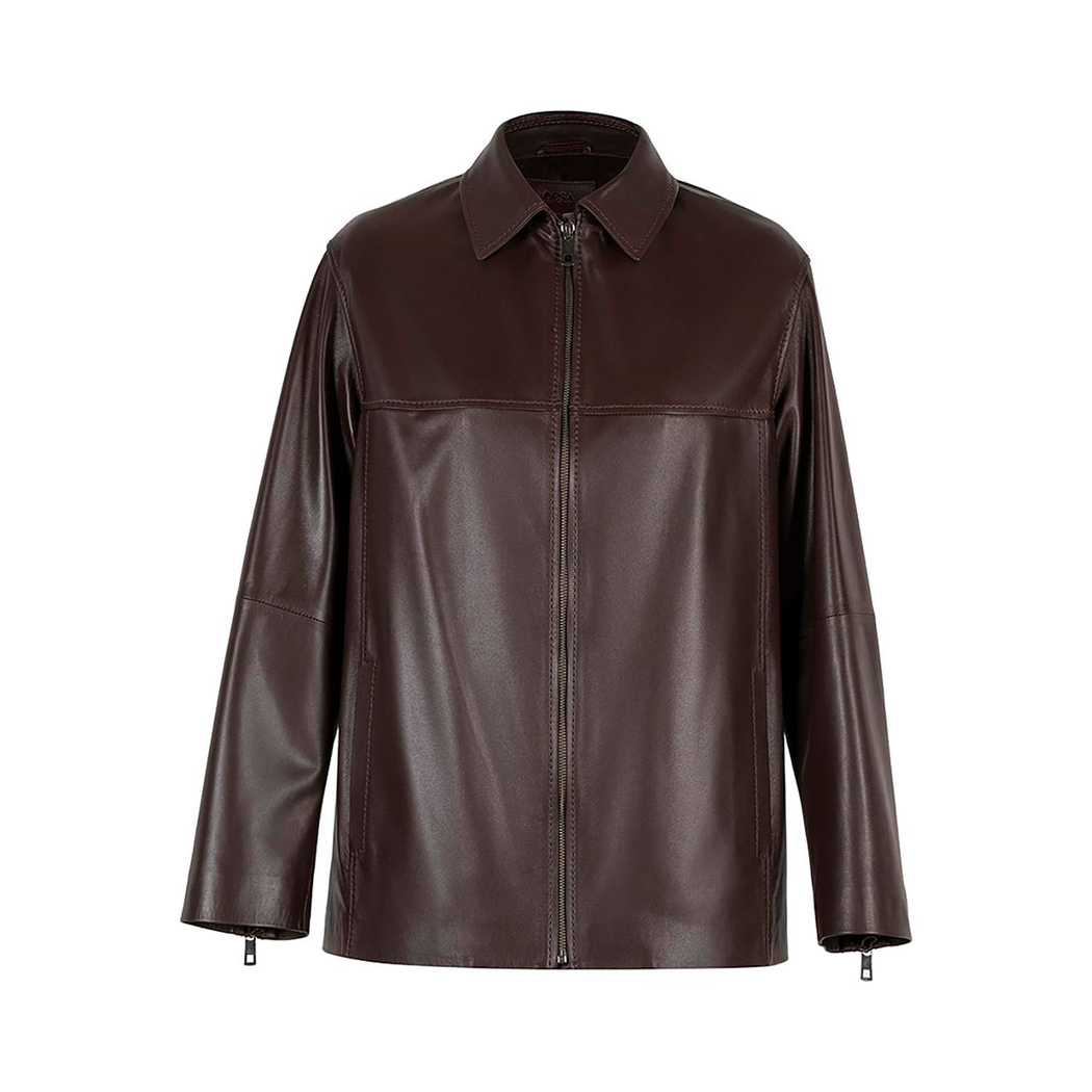 Kadın Lacivert Gömlek Yakalı Deri Ceket