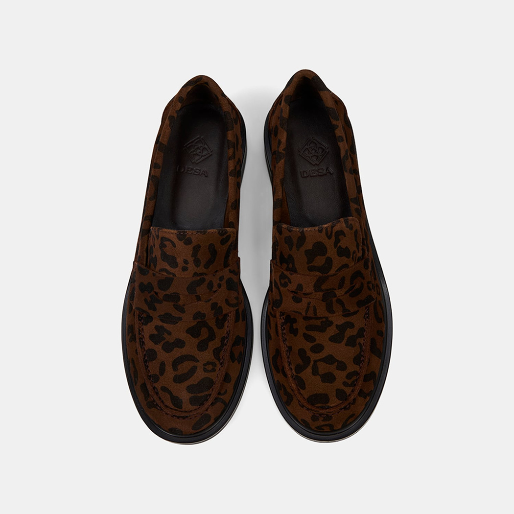 Kadın Leopar Desenli Yuvarlak Burun Süet Deri Loafer