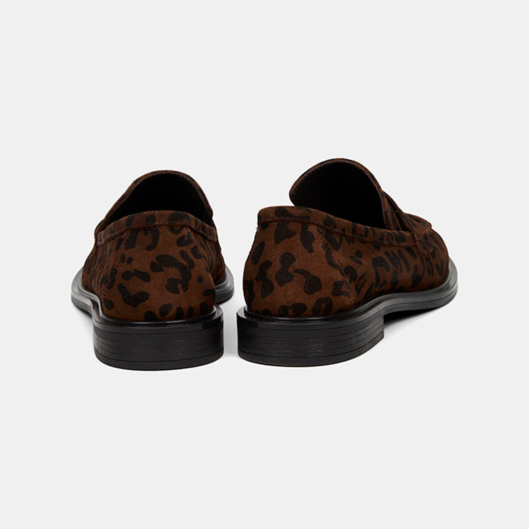 Kadın Leopar Desenli Yuvarlak Burun Süet Deri Loafer