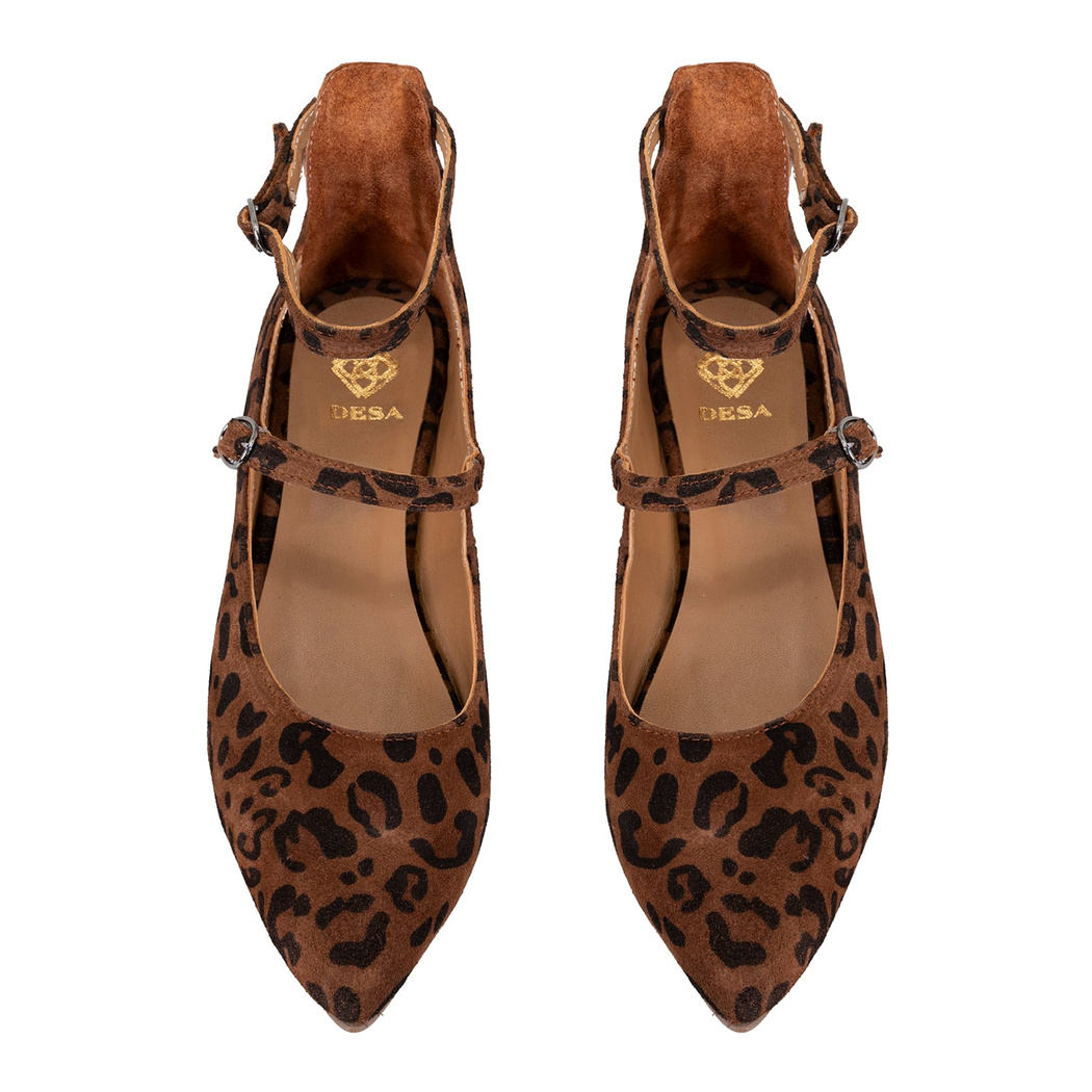 Kadın Leopar Mary Jane Deri Babet