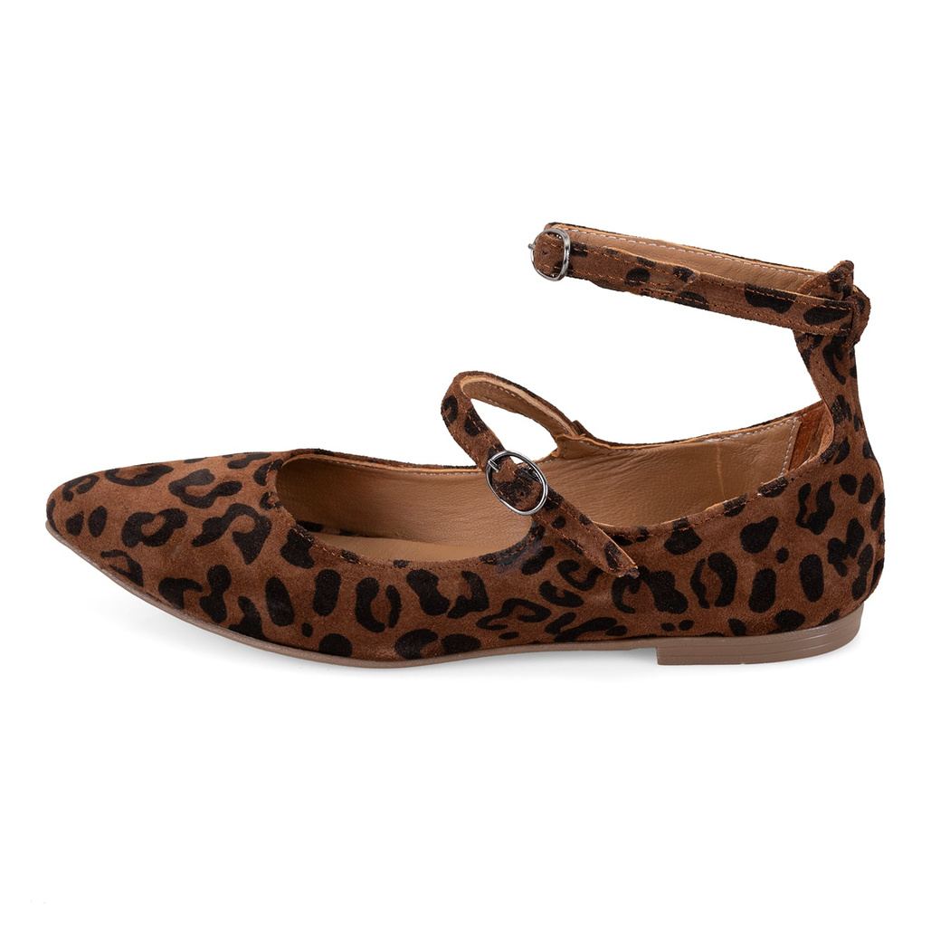 Kadın Leopar Mary Jane Deri Babet
