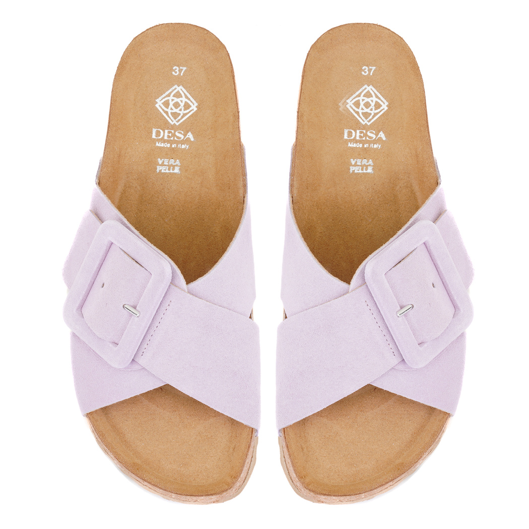 Kadın Lila Ayarlanabilir Süet Deri Terlik