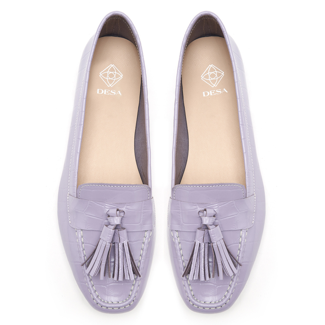 Kadın Lila Kroko Baskılı Deri Loafer