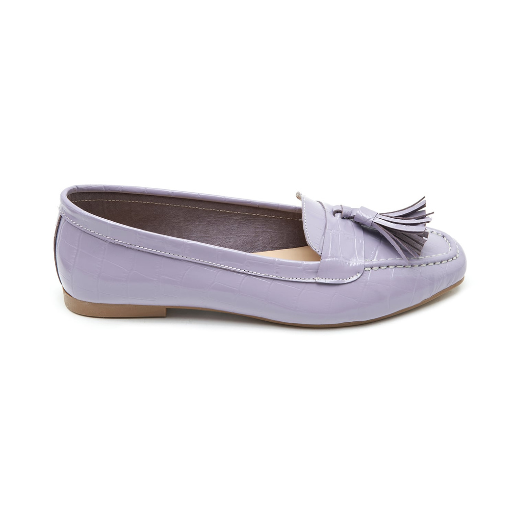 Kadın Lila Kroko Baskılı Deri Loafer
