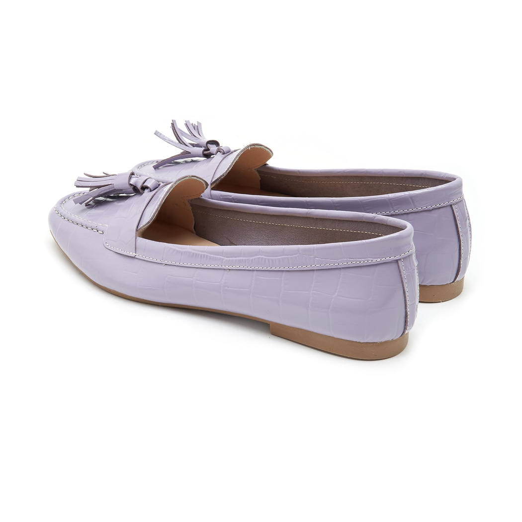 Kadın Lila Kroko Baskılı Deri Loafer