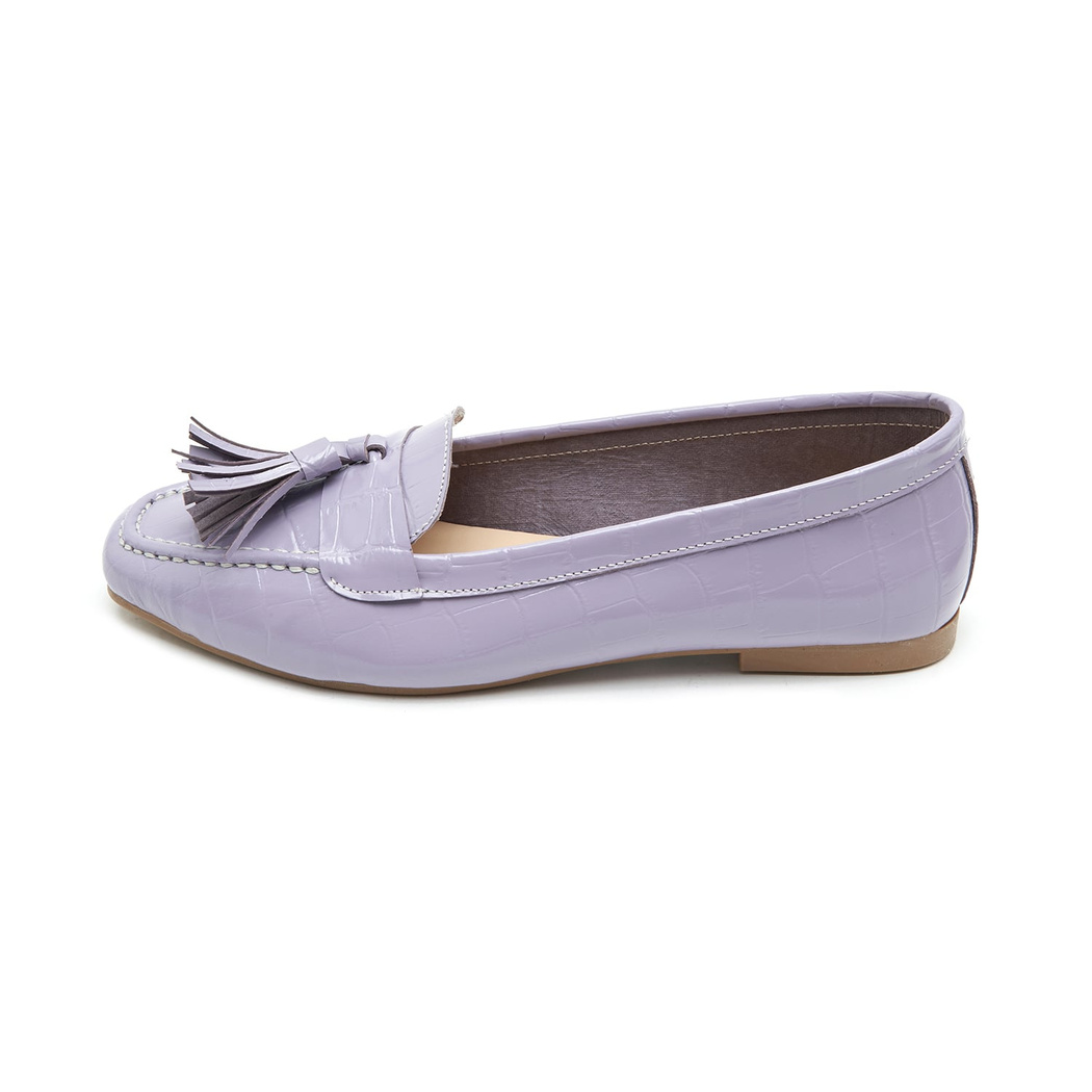 Kadın Lila Kroko Baskılı Deri Loafer