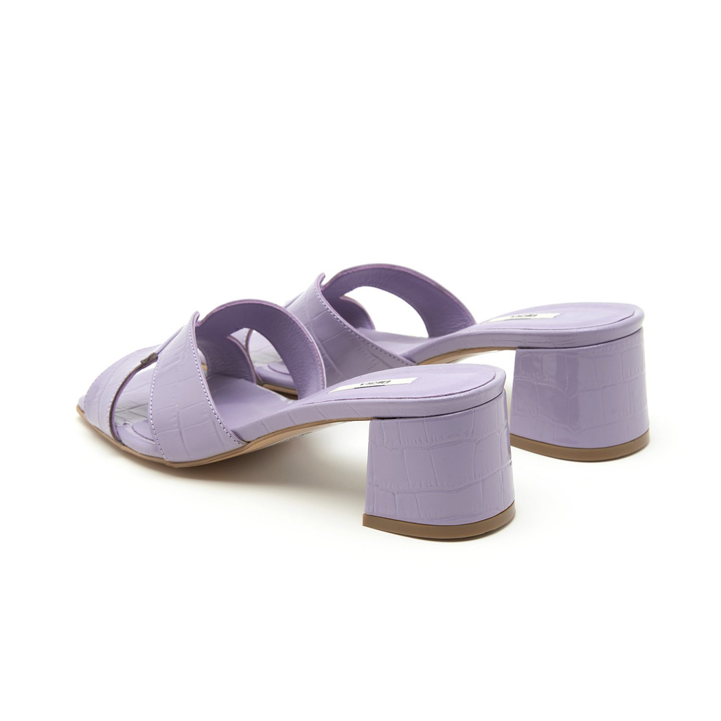 Kadın Lila Kroko Baskılı Deri Terlik