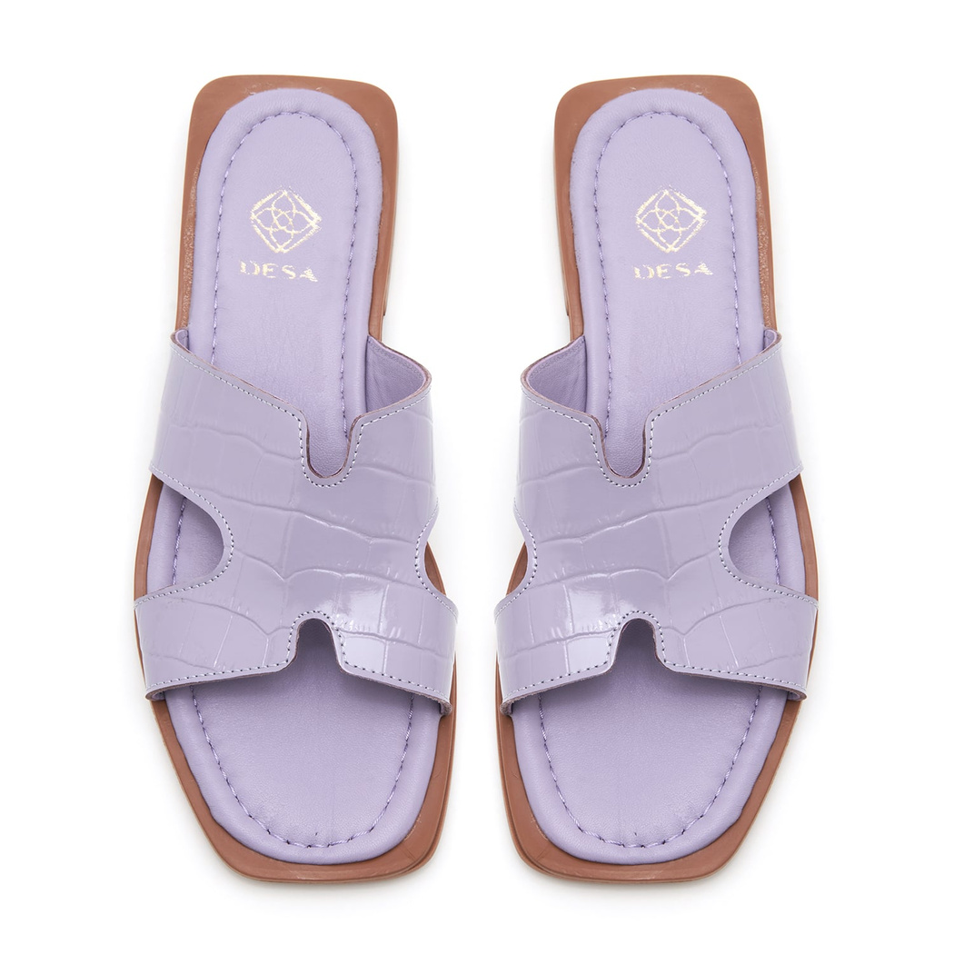 Kadın Lila Kroko Baskılı Deri Terlik