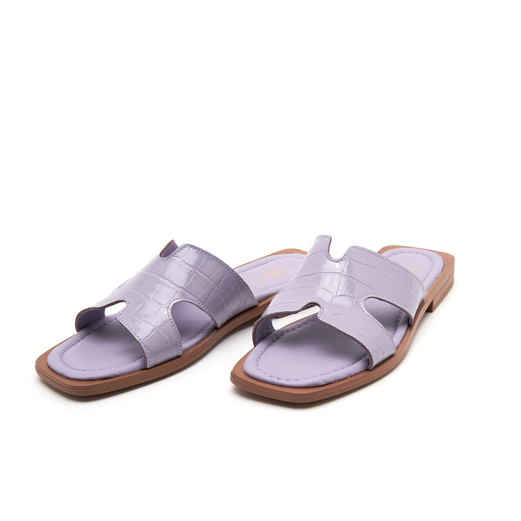 Kadın Lila Kroko Baskılı Deri Terlik