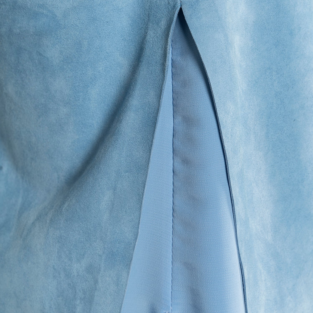 Kadın Mavi Askılı V Yaka Süet Bluz 