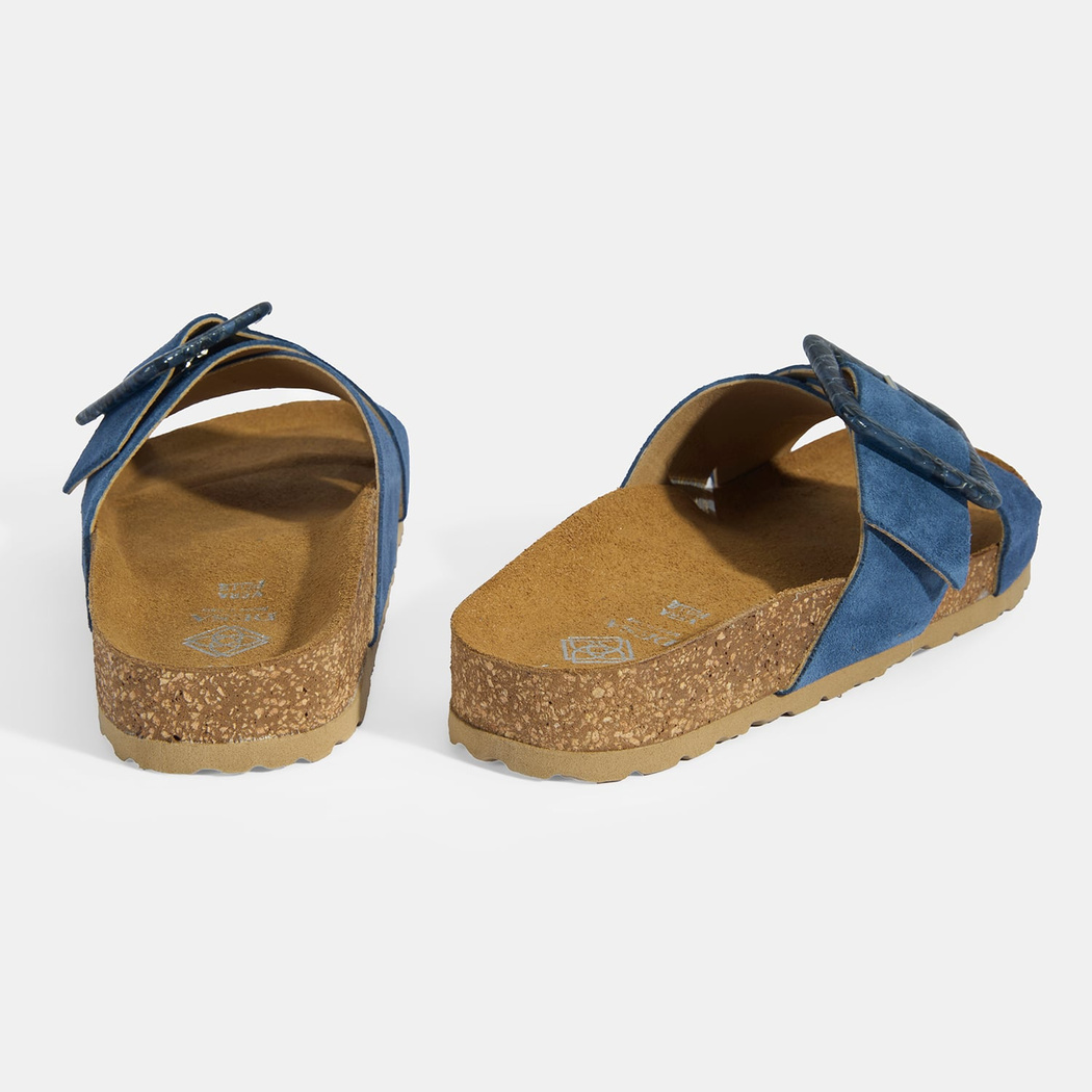 Kadın Mavi Ayarlanabilir Toka Detaylı Süet Terlik