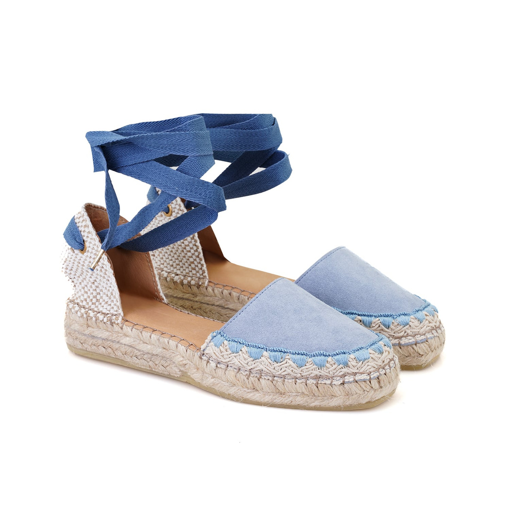 Kadın Mavi Deri Espadril Sandalet