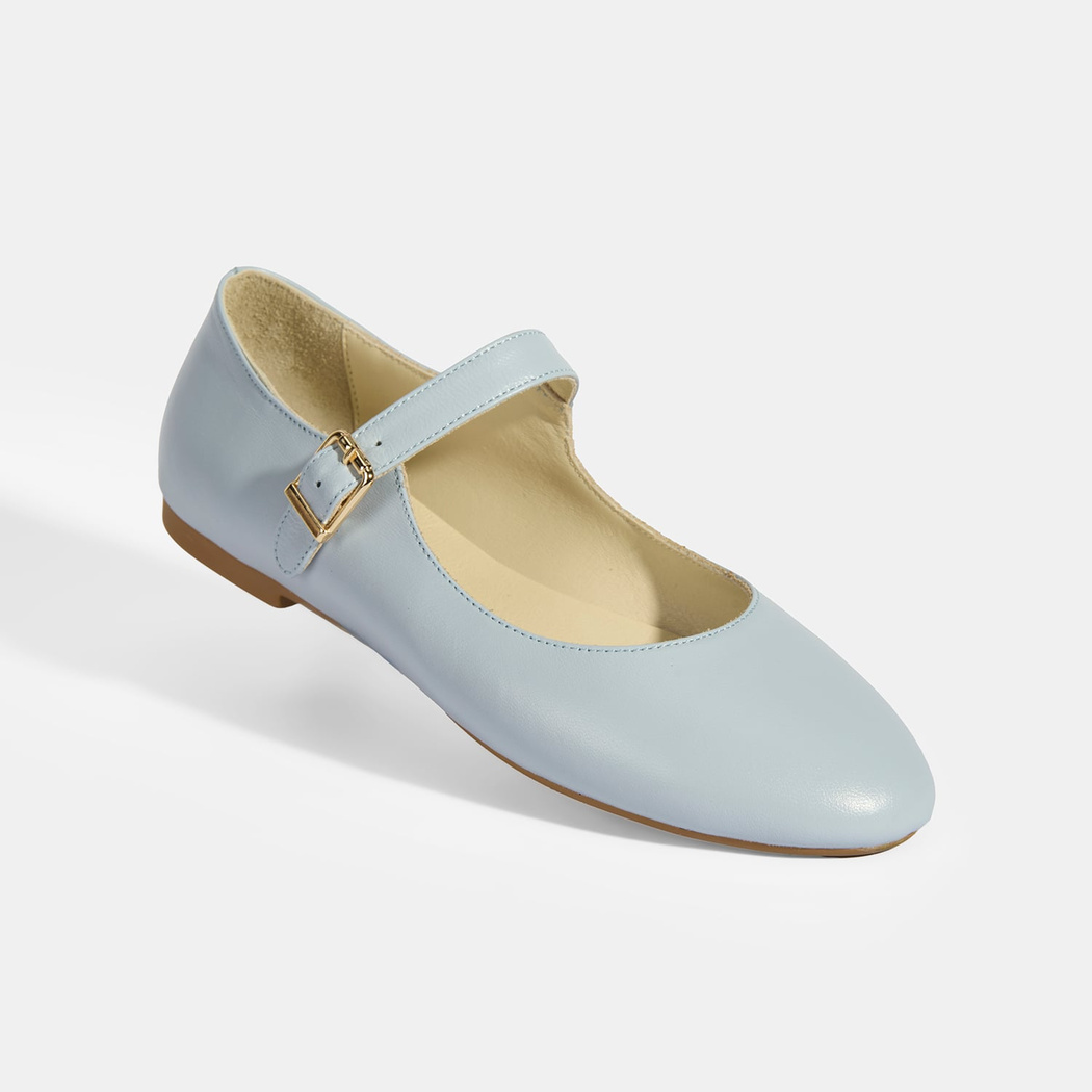 Kadın Mavi Deri Mary Jane Babet