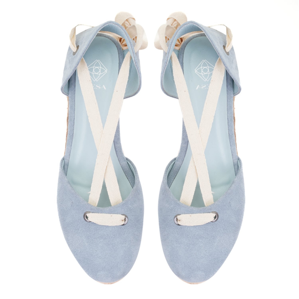 Kadın Mavi Dolgu Topuk Süet Espadril