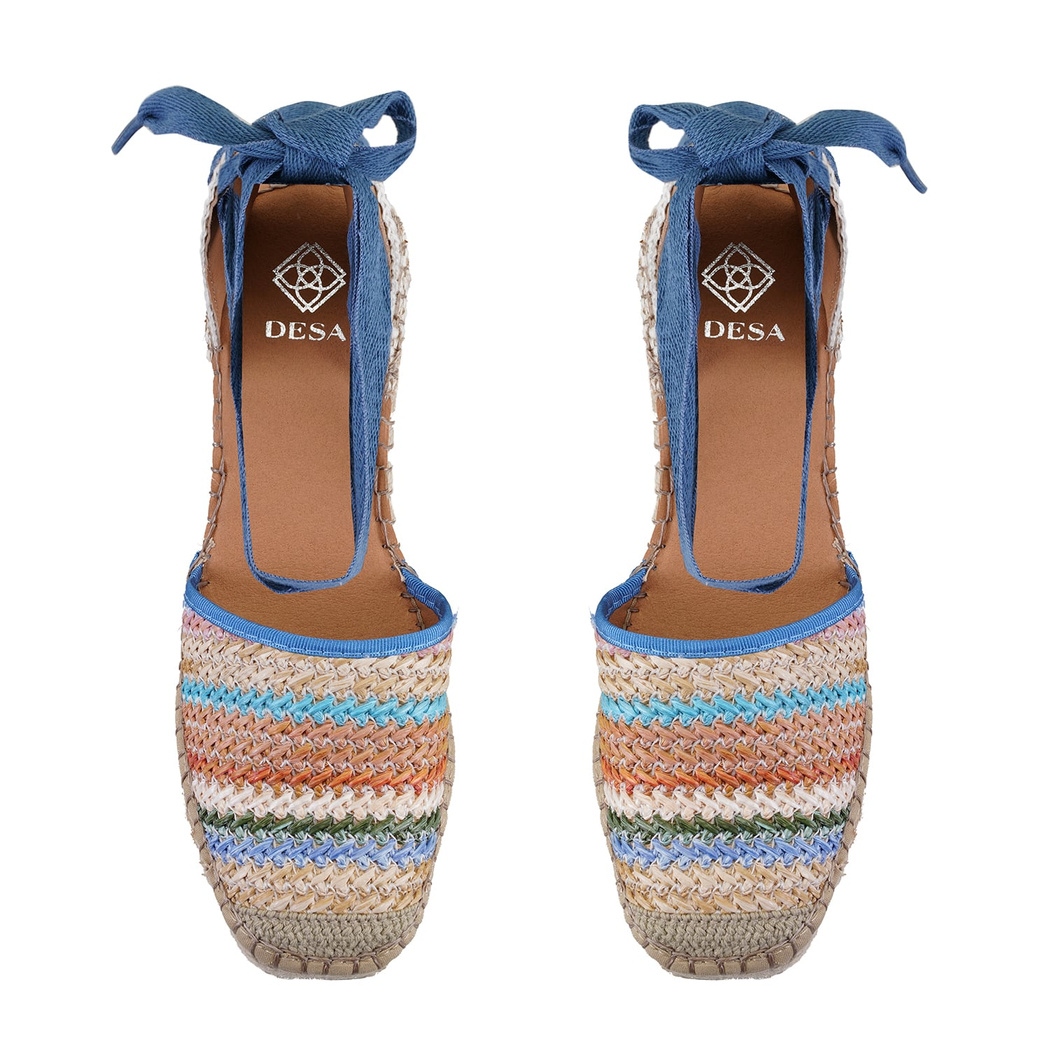 Kadın Mavi Dolgu Topuklu Deri Espadril Sandalet