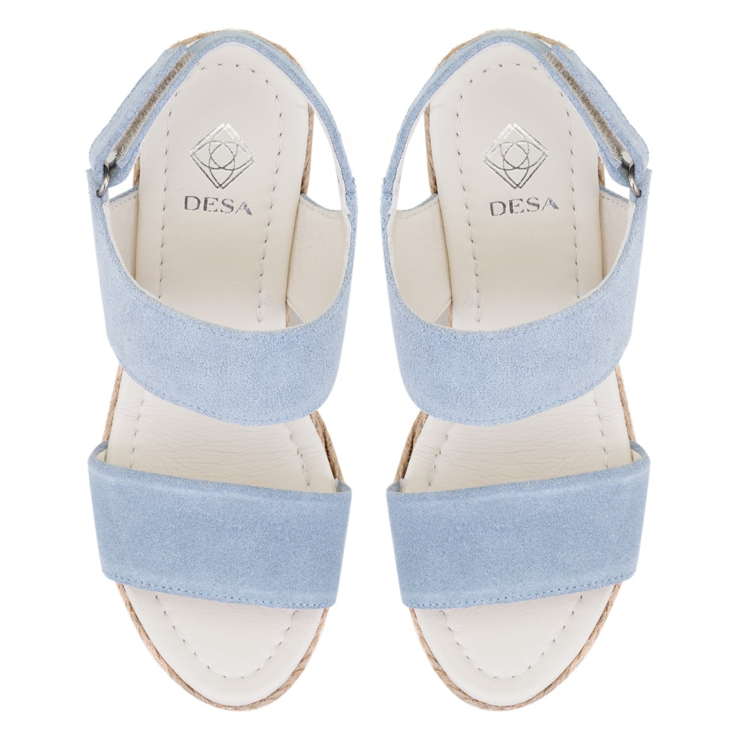 Kadın Mavi Dolgu Topuklu Deri Sandalet