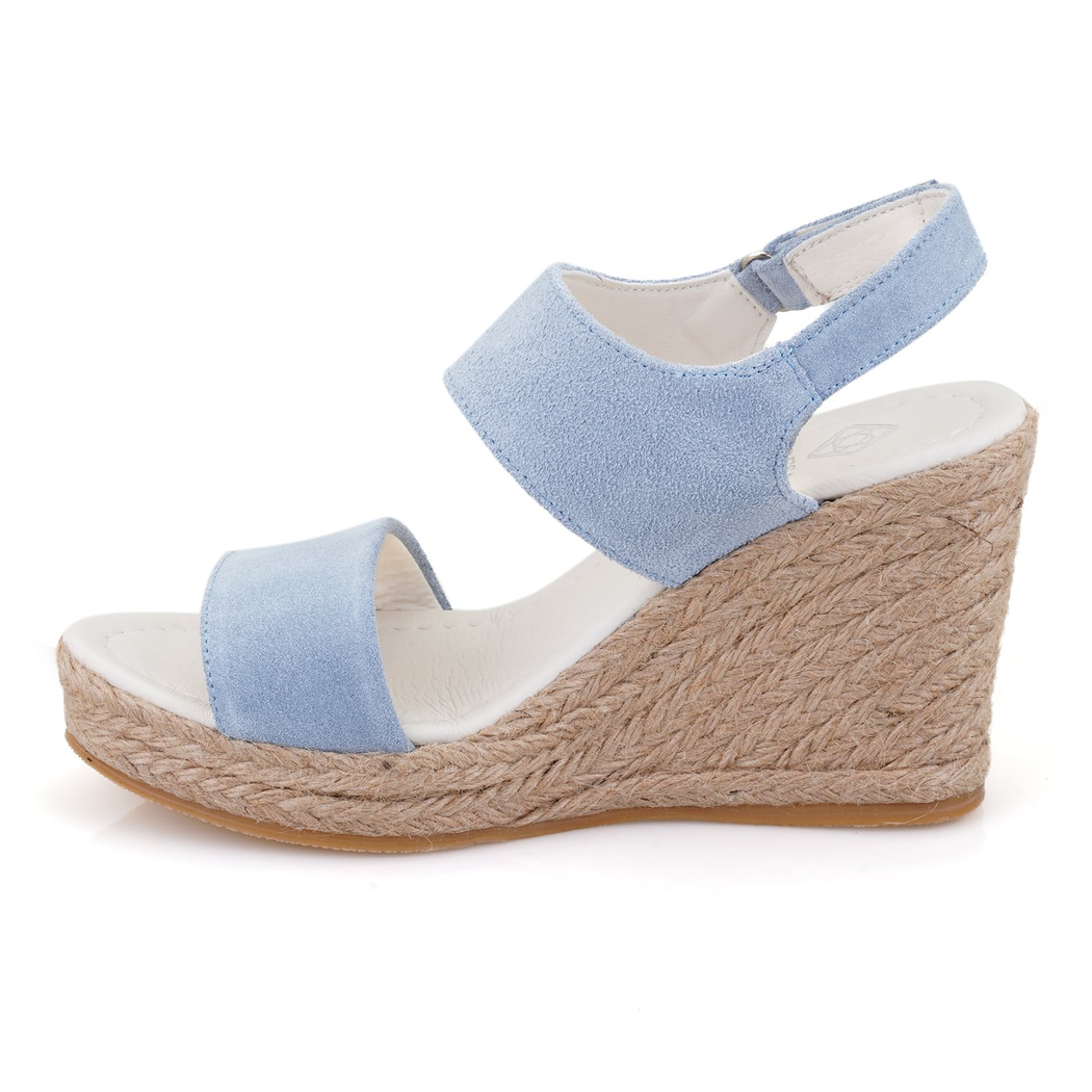 Kadın Mavi Dolgu Topuklu Deri Sandalet