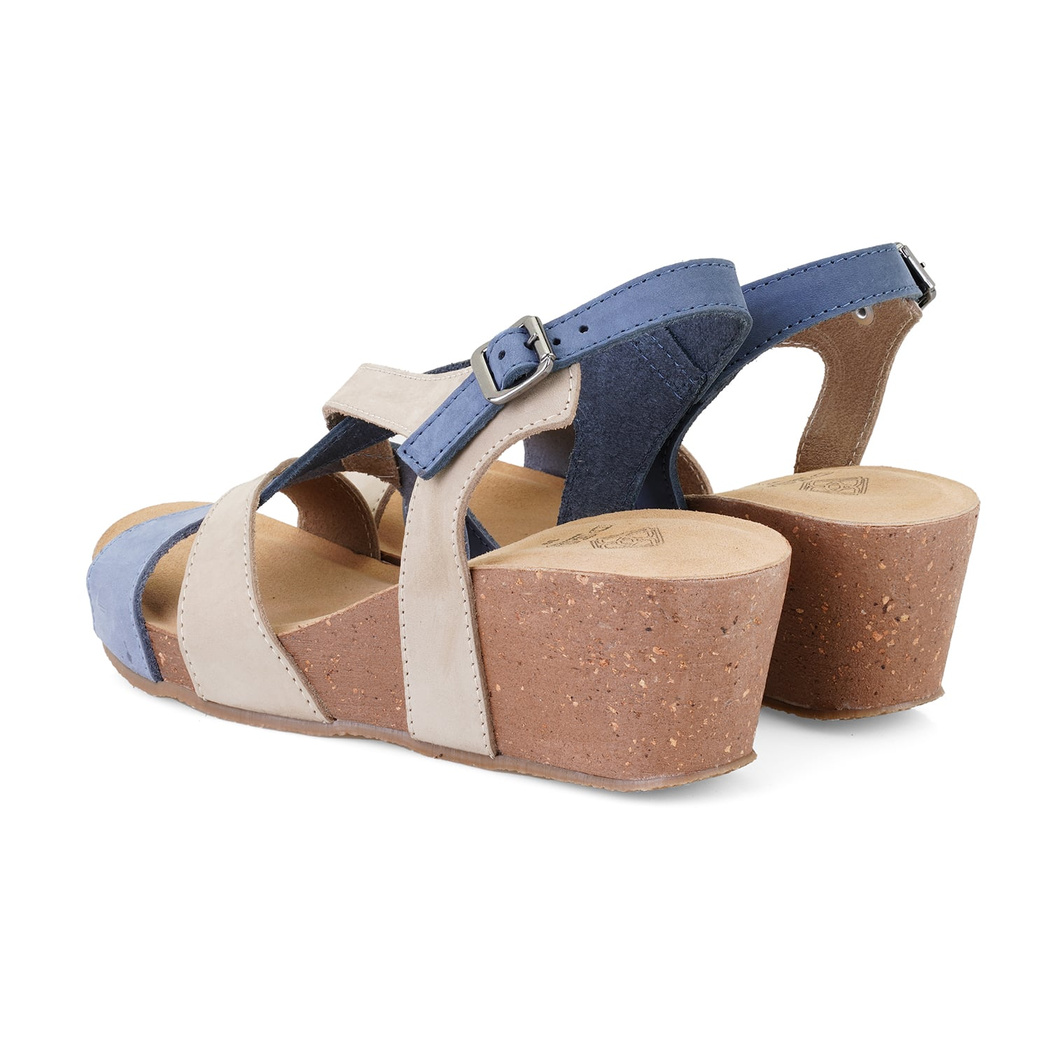 Kadın Mavi Dolgu Topuklu Deri Sandalet