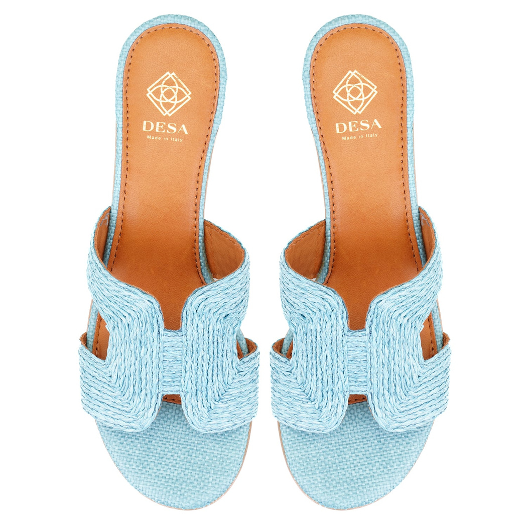 Kadın Mavi Hasır Örgülü Topuklu Terlik