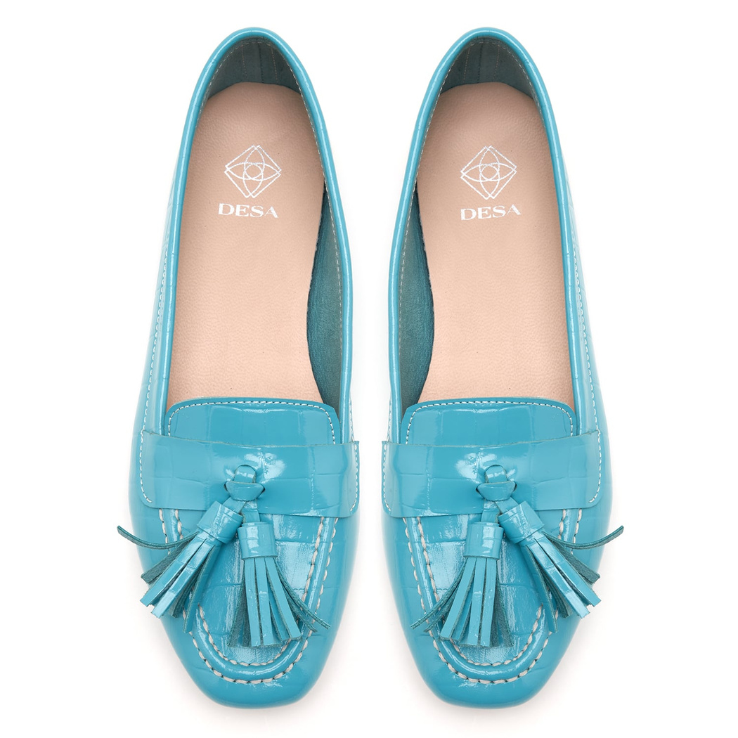 Kadın Mavi Kroko Baskılı Deri Loafer