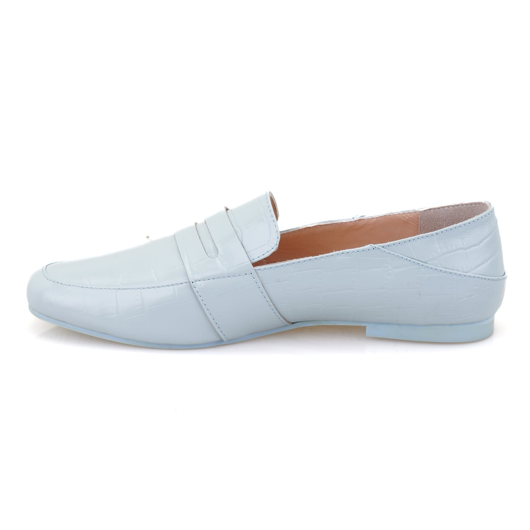 Kadın Mavi Kroko Baskılı Deri Loafer
