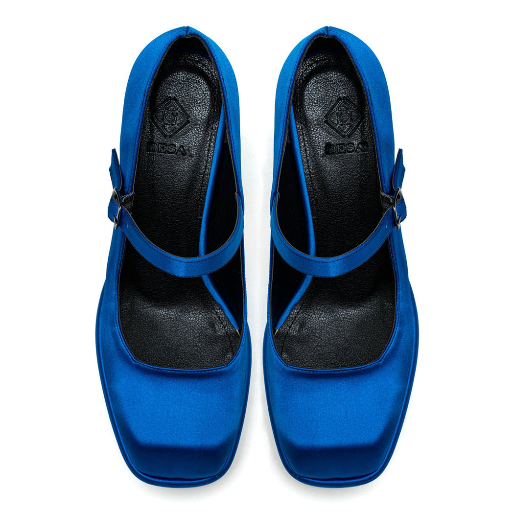 Kadın Mavi Saten Mary Jane Platform Ayakkabı