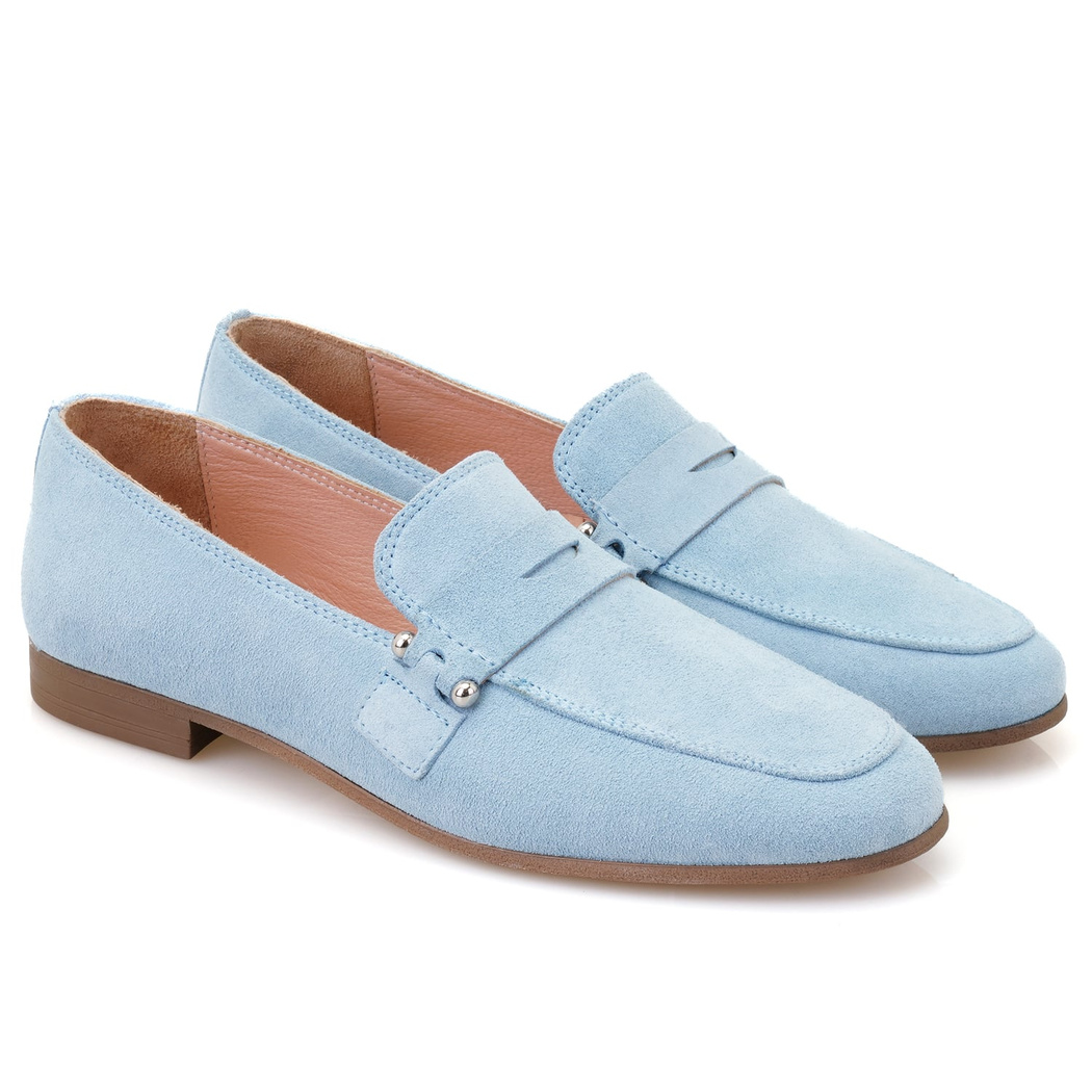 Kadın Mavi Süet Deri Loafer