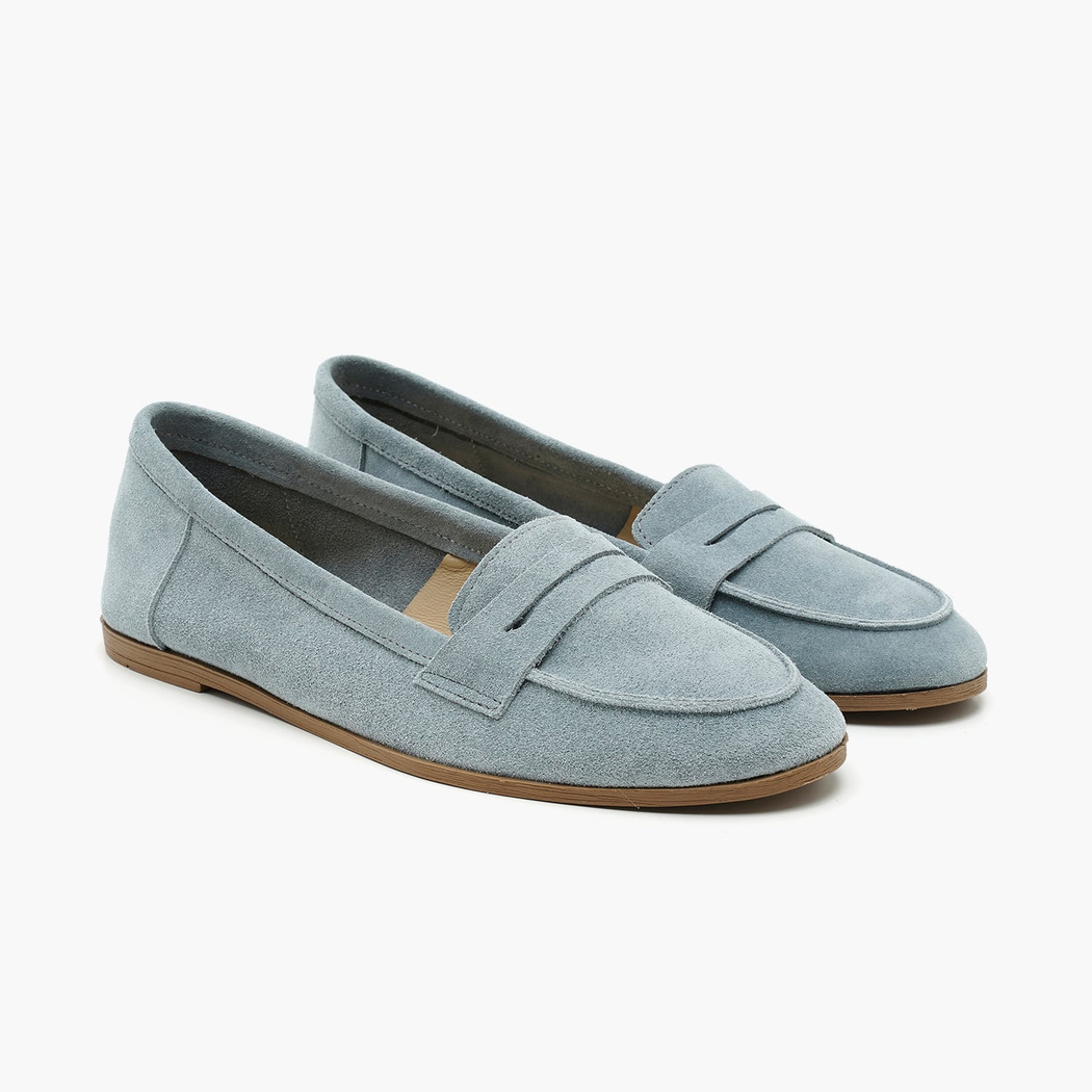 Kadın Mavi Süet Deri Loafer