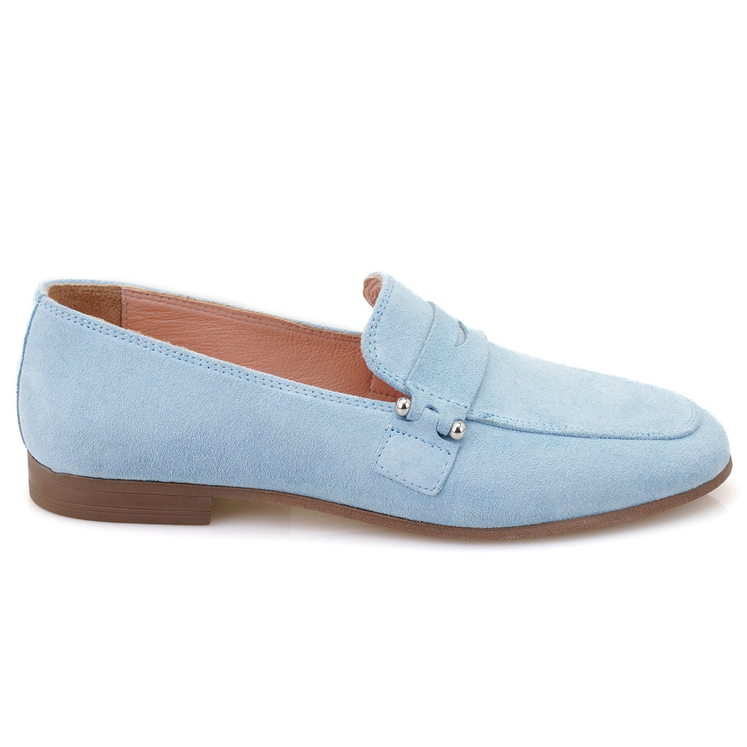 Kadın Mavi Süet Deri Loafer