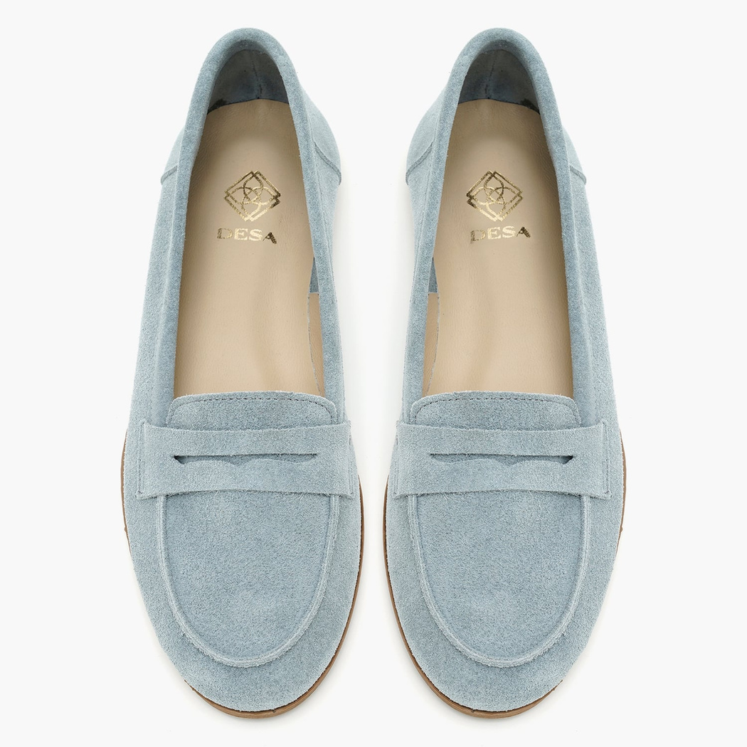 Kadın Mavi Süet Deri Loafer