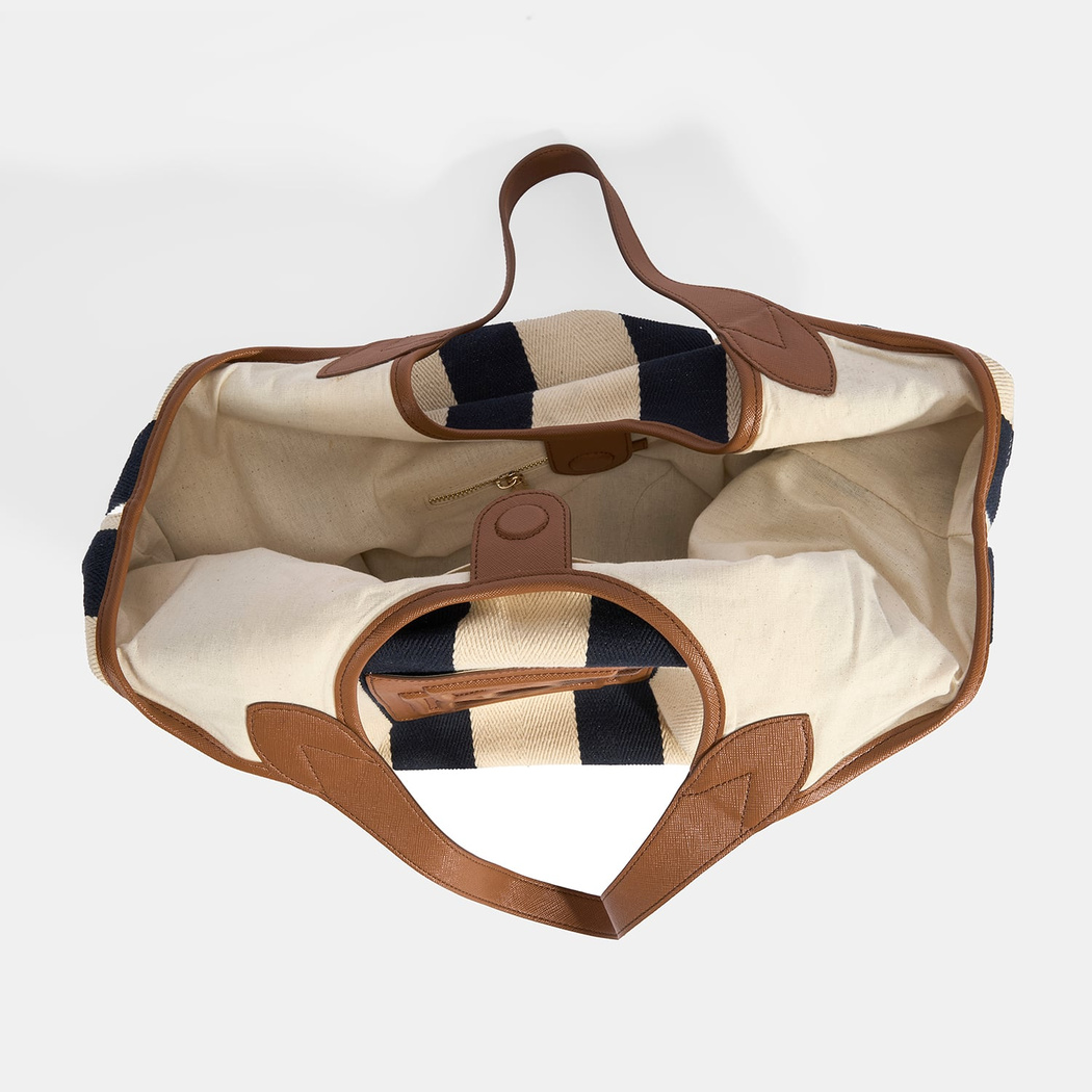 Kadın Monogram Logolu Lacivert Çizgili Kumaş Omuz Çantası