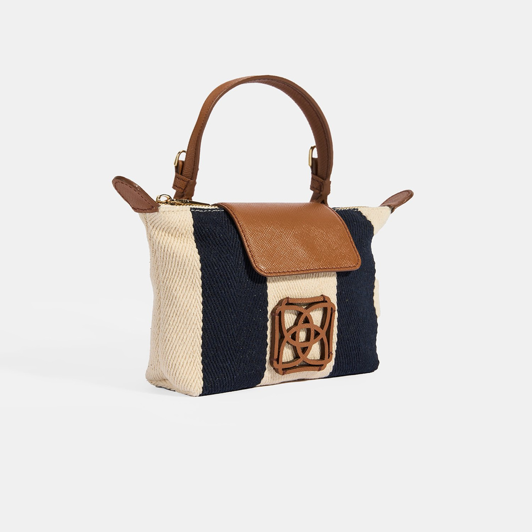 Kadın Monogram Logolu Lacivert Çizgili Kumaş El Çantası