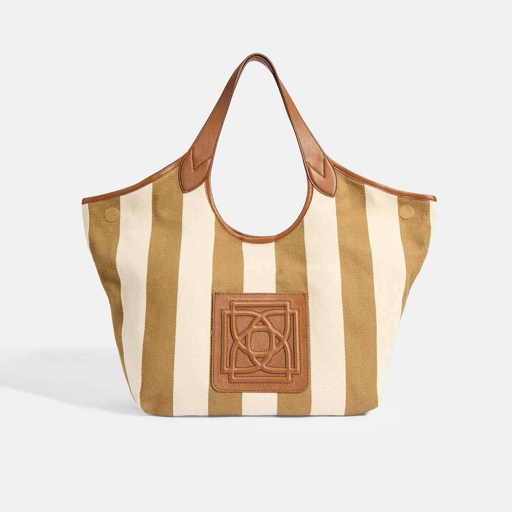 Kadın Monogram Logolu Vizon Çizgili Kumaş Omuz Çantası