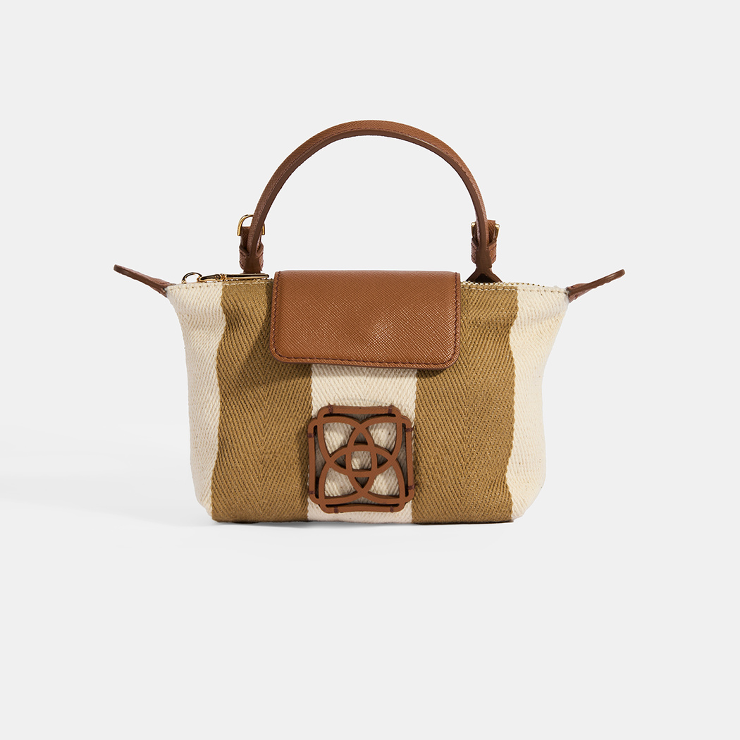 Kadın Monogram Logolu Vizon Çizgili Kumaş El Çantası