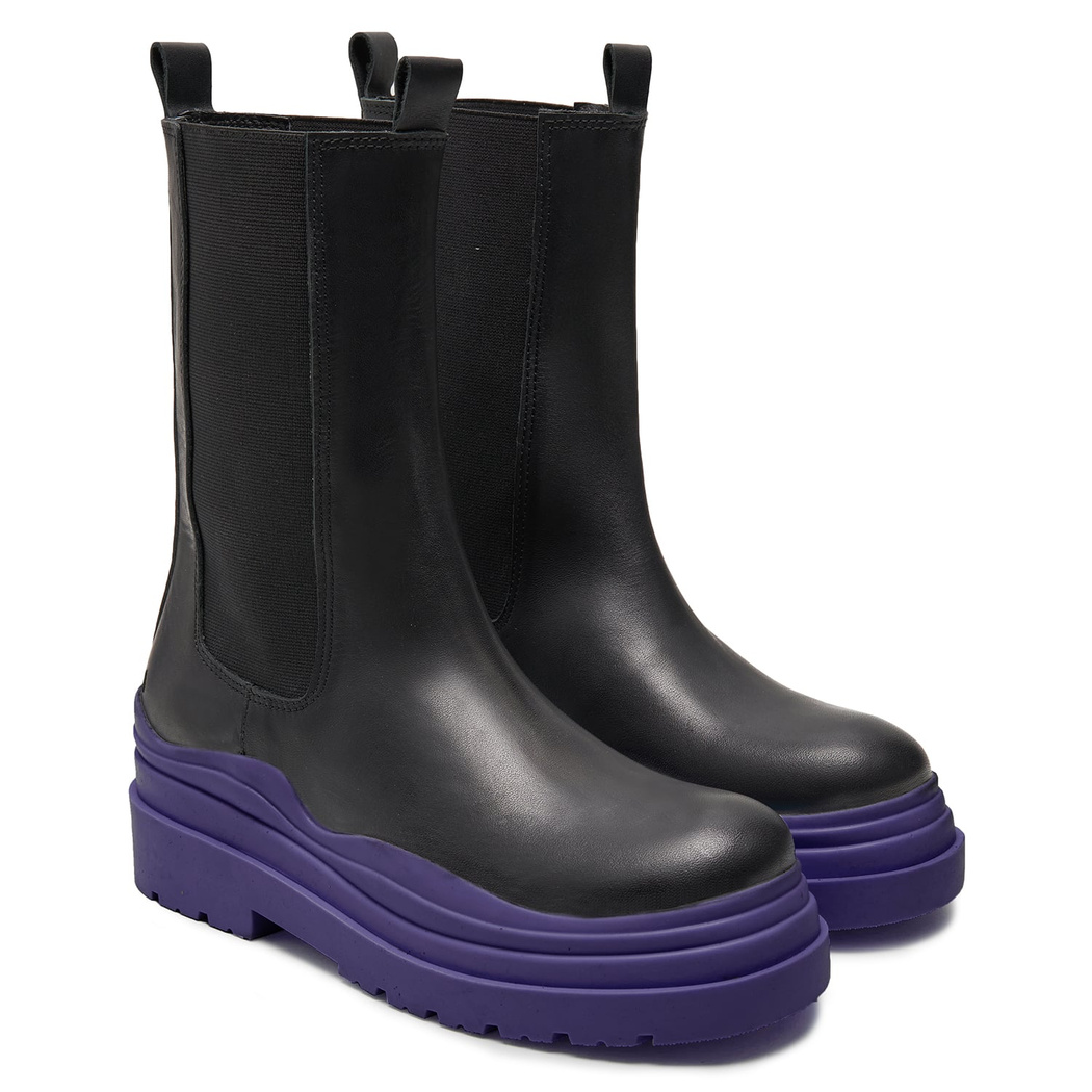 Kadın Mor Deri Chelsea Bot