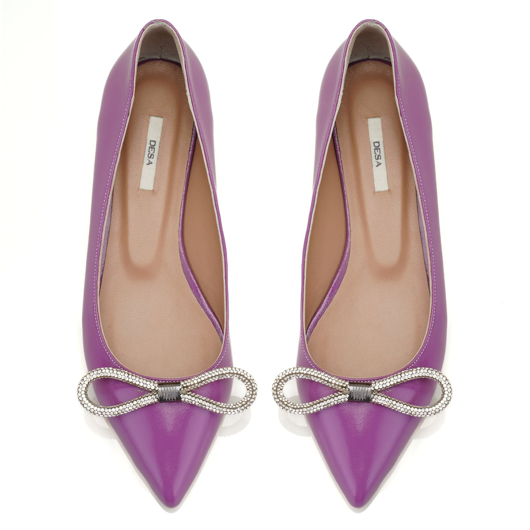 Kadın Mor Fiyonklu Rugan Deri Babet