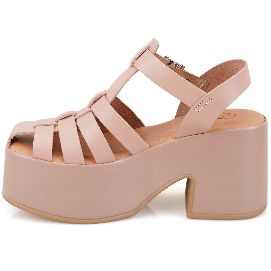 Kadın Pembe Dolgu Topuklu Deri Sandalet