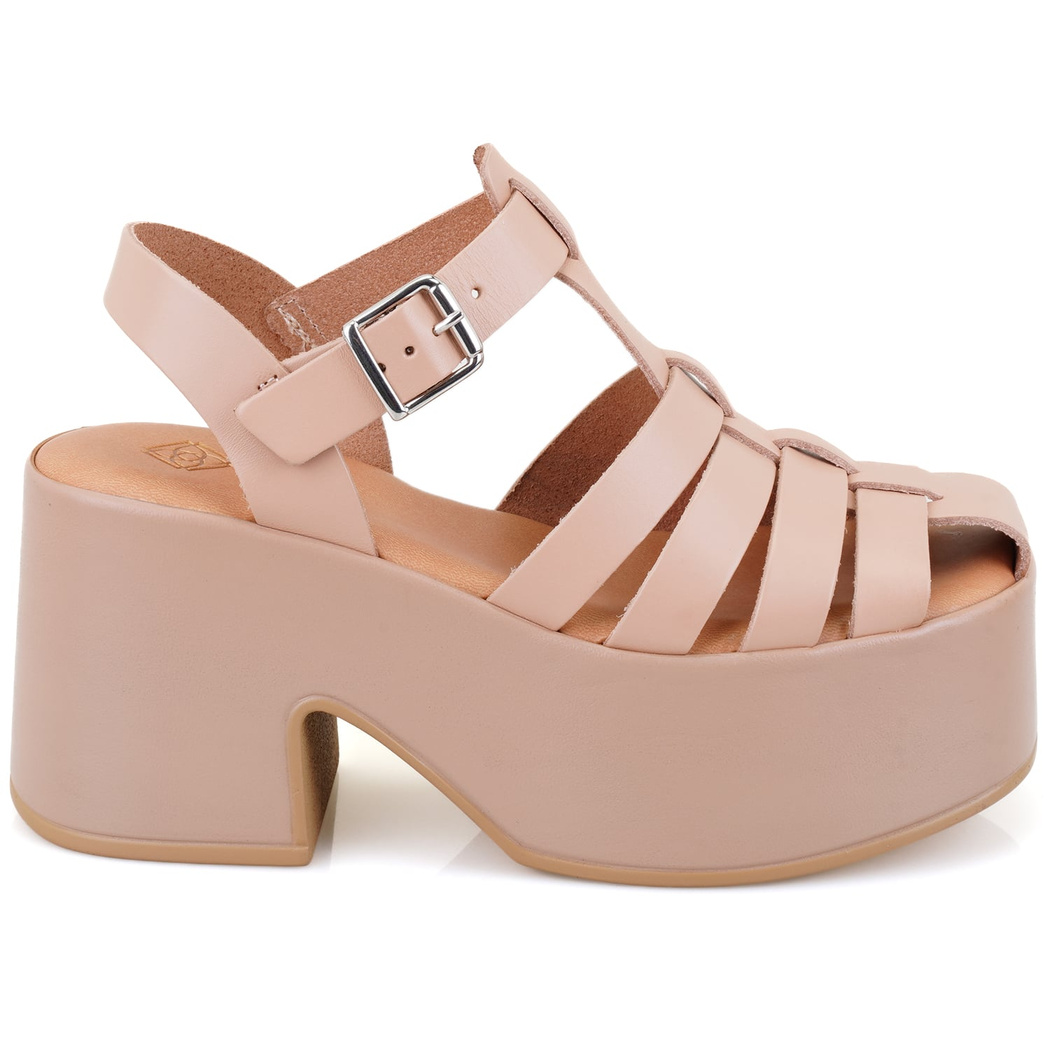 Kadın Pembe Dolgu Topuklu Deri Sandalet