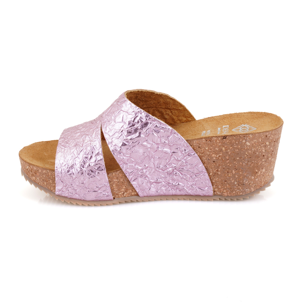 Kadın Pembe Dolgu Topuklu Deri Terlik