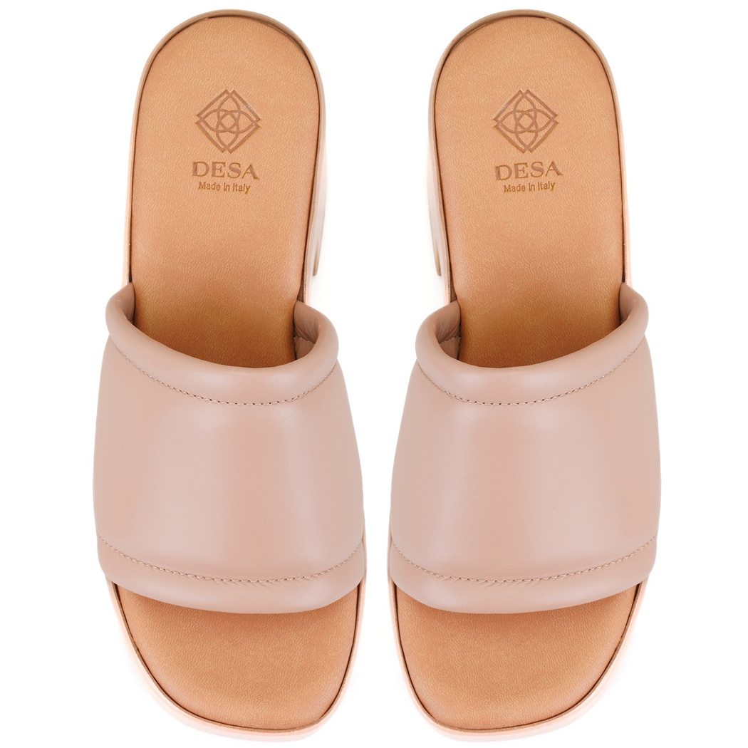 Kadın Pembe Kalın Topuklu Deri Terlik