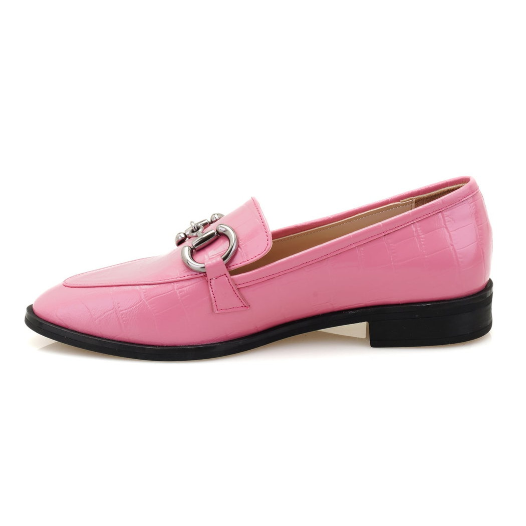 Kadın Pembe Kroko Baskılı Deri Loafer