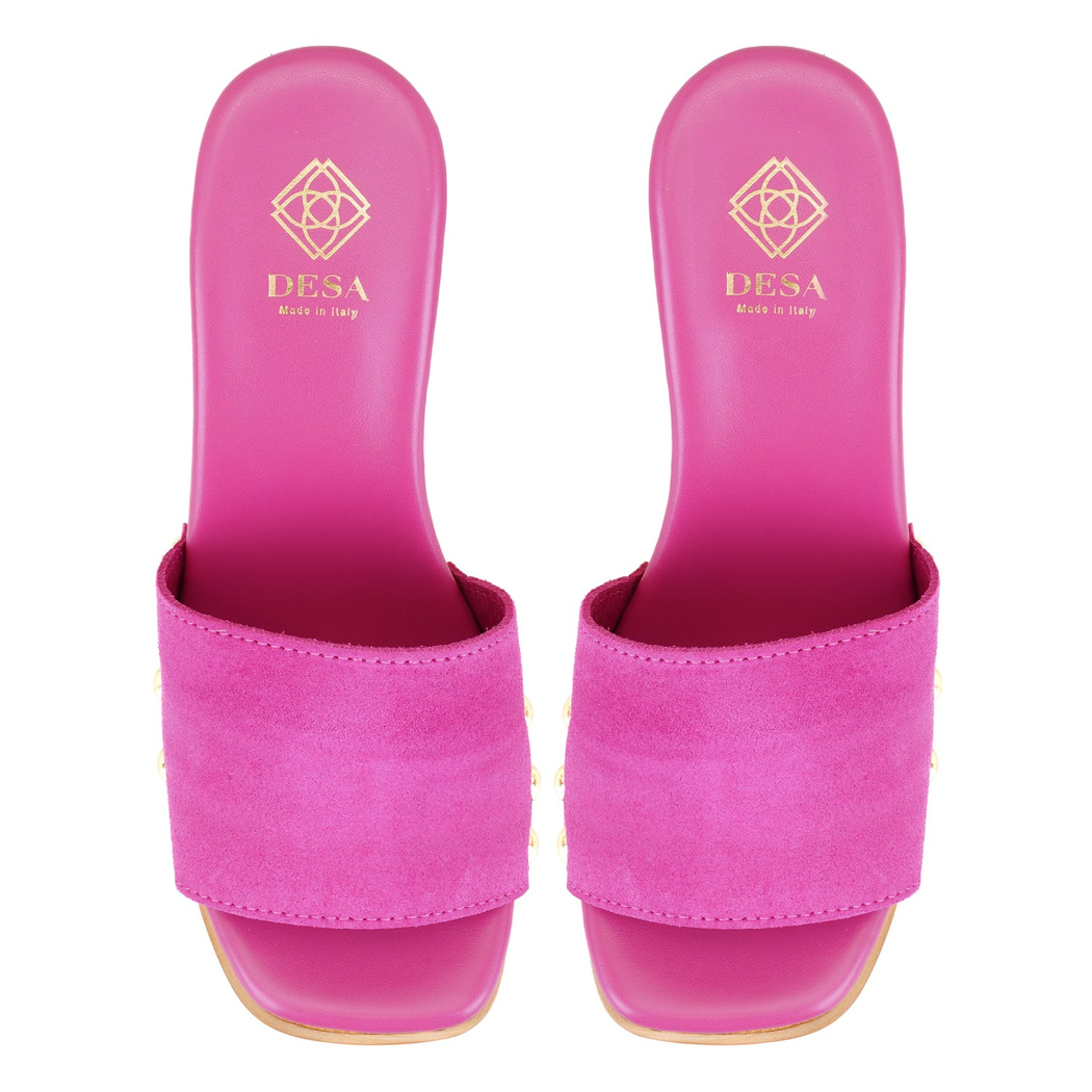 Kadın Pembe Platform Topuklu Süet Deri Terlik