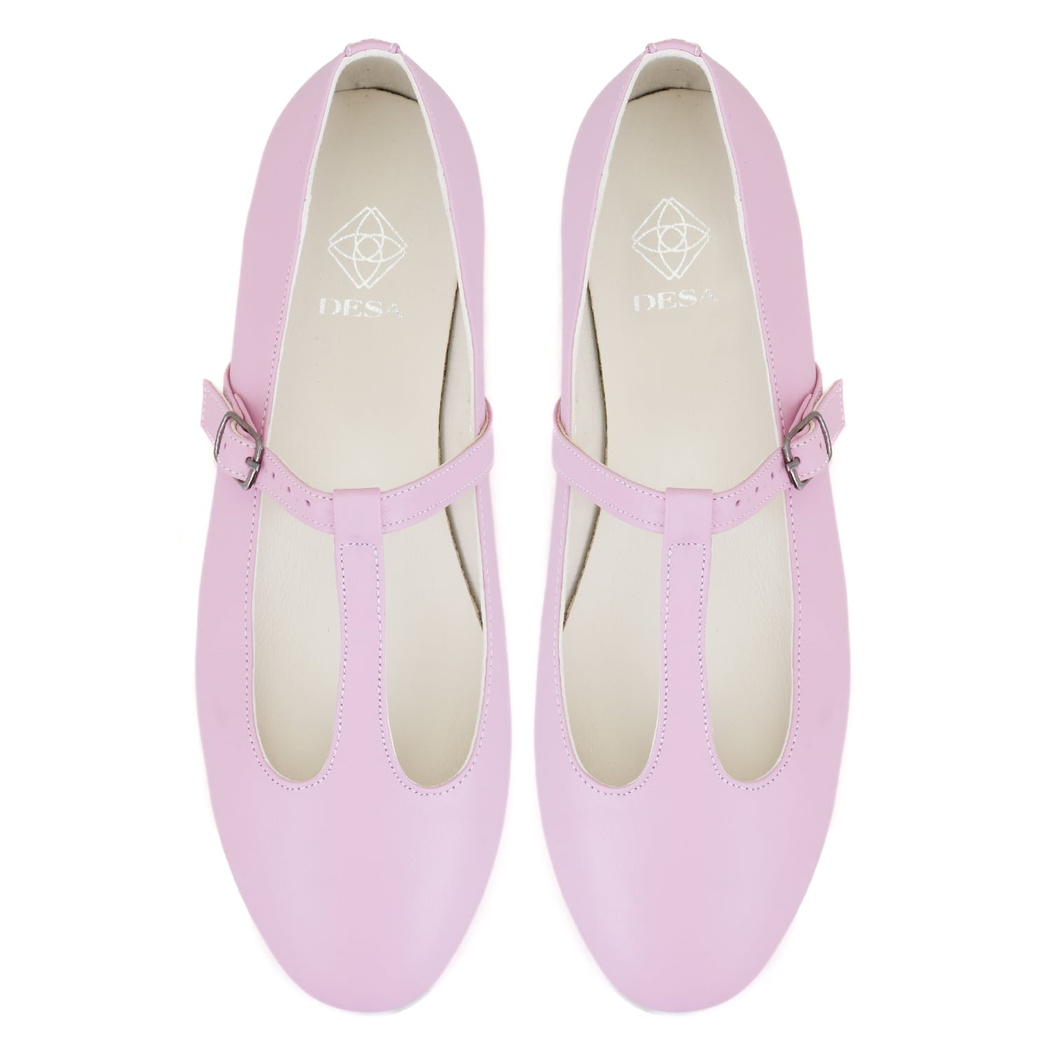 Kadın Pembe T-Bant Mary Jane Deri Babet