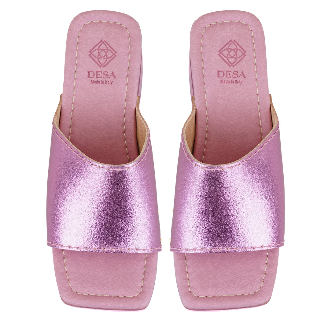 Kadın Pembe Topuklu Deri Terlik