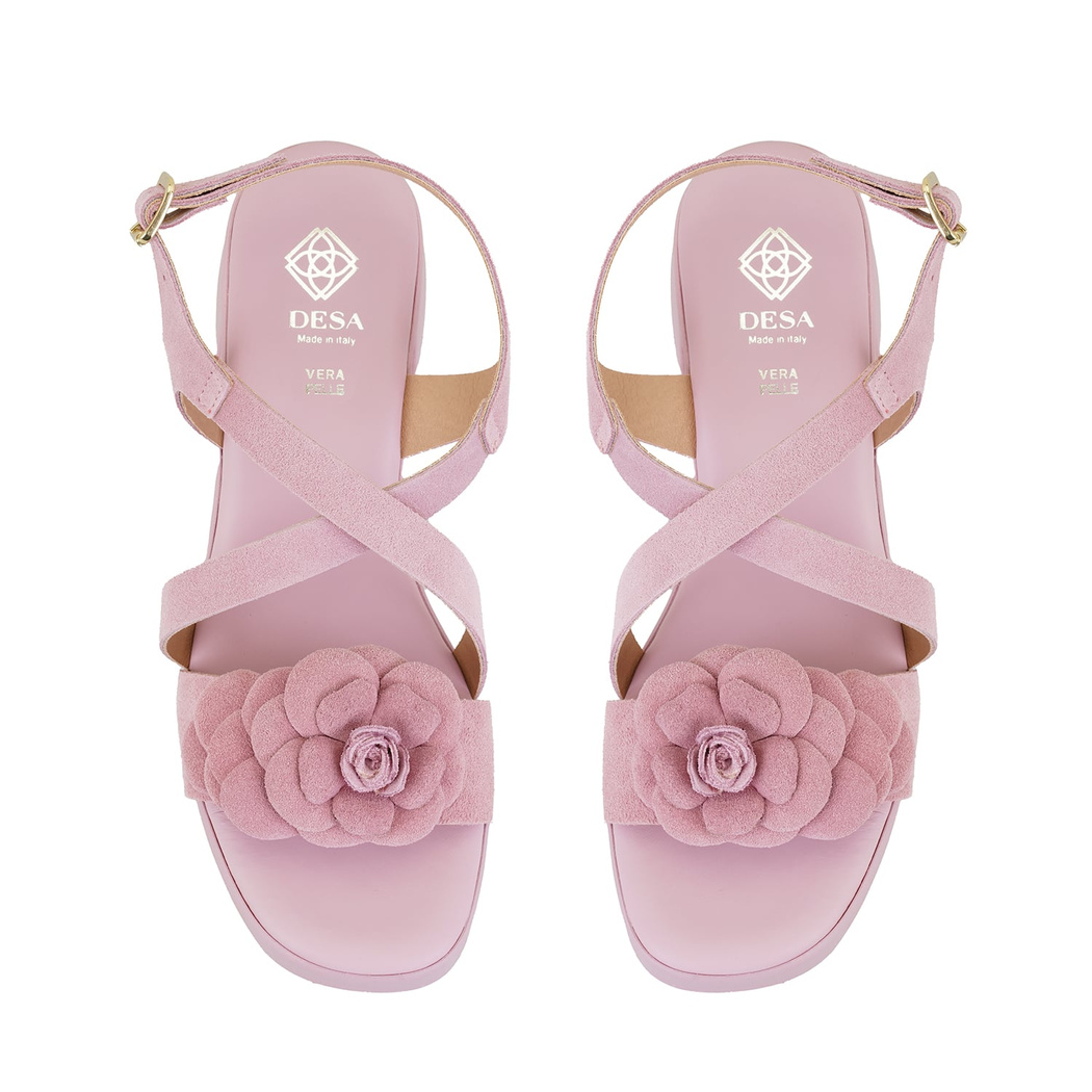 Kadın Pembe Topuklu Süet Deri Sandalet