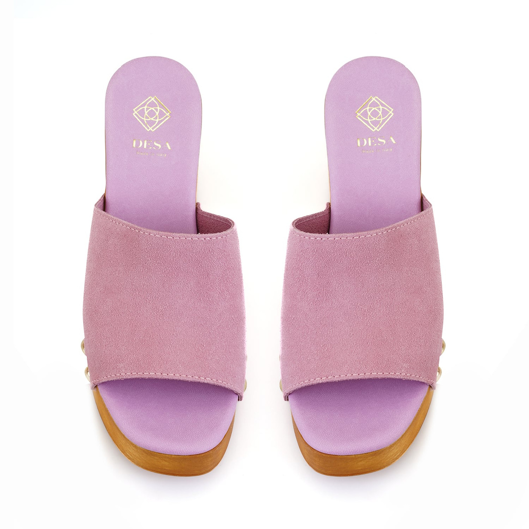 Kadın Pembe Topuklu Süet Deri Terlik