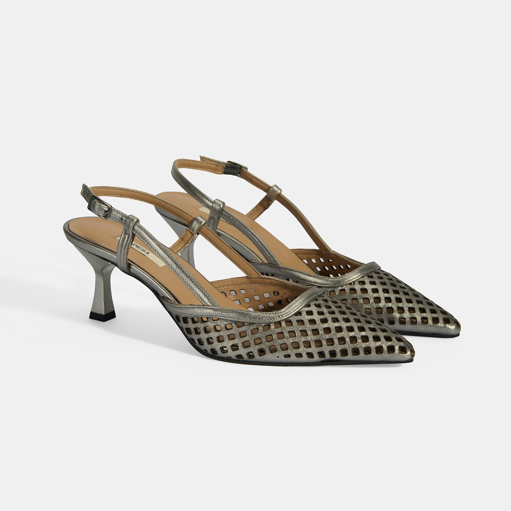 Kadın Perforeli Metalik Deri Slingback Ayakkabı