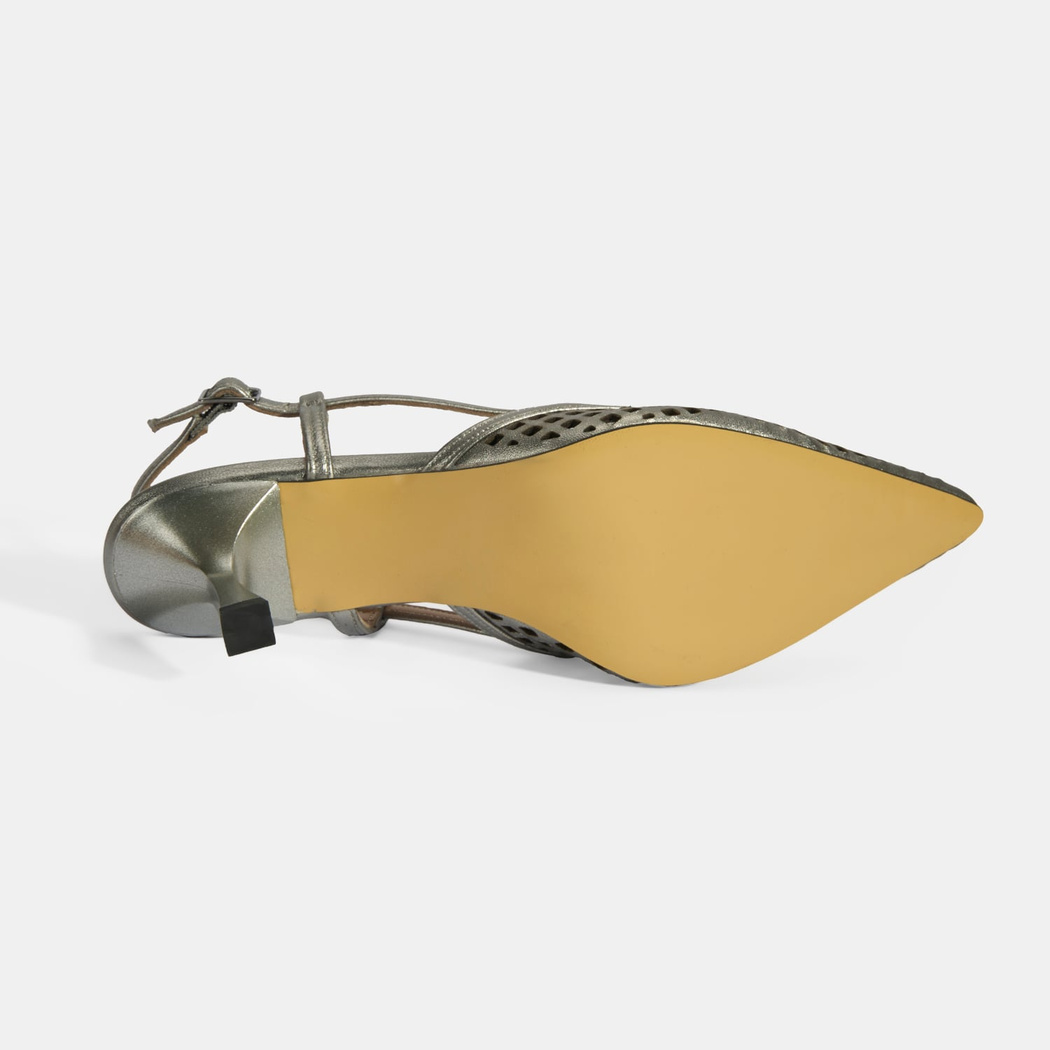 Kadın Perforeli Metalik Deri Slingback Ayakkabı